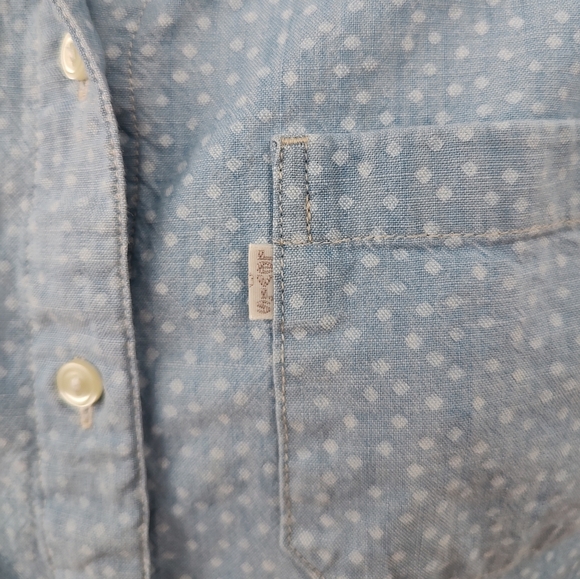 Vintage 90's Levi's Women's Sleeveless Button Up Blue Polka Dot Shirt Size Small - Picture 3 of 9